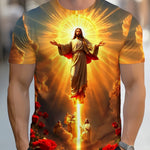 Men 3D Jesus Passion Print Short Sleeve Tops